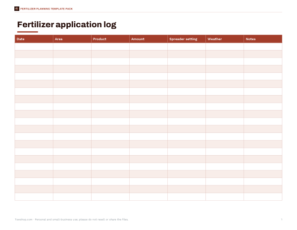 Preview of Printable Fertilizer Application Log