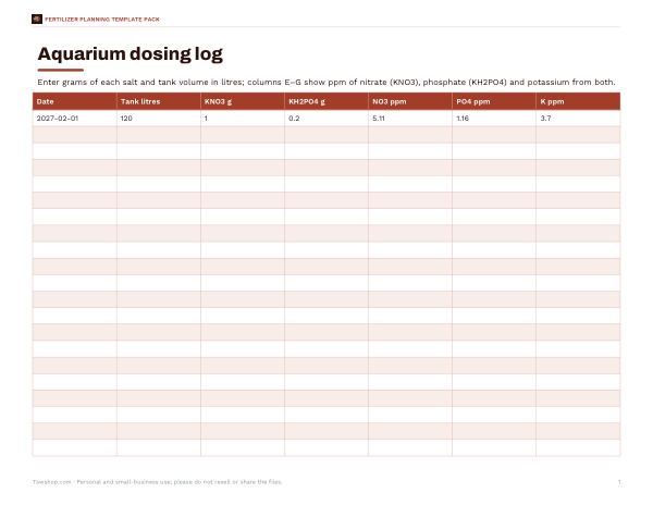 Preview of Printable Aquarium Dosing Log