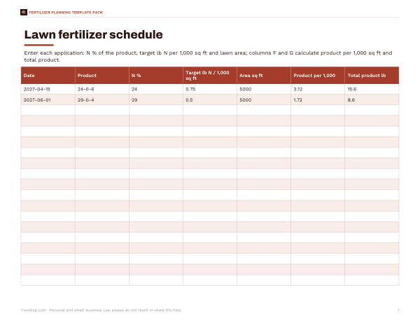 Preview of Printable Lawn Fertilizer Schedule