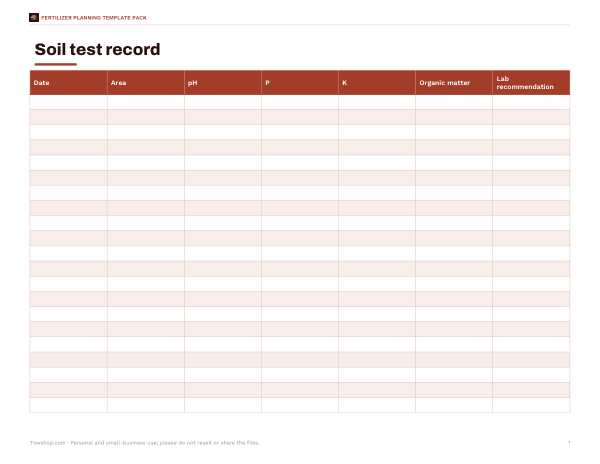Preview of Printable Soil Test Record Sheet